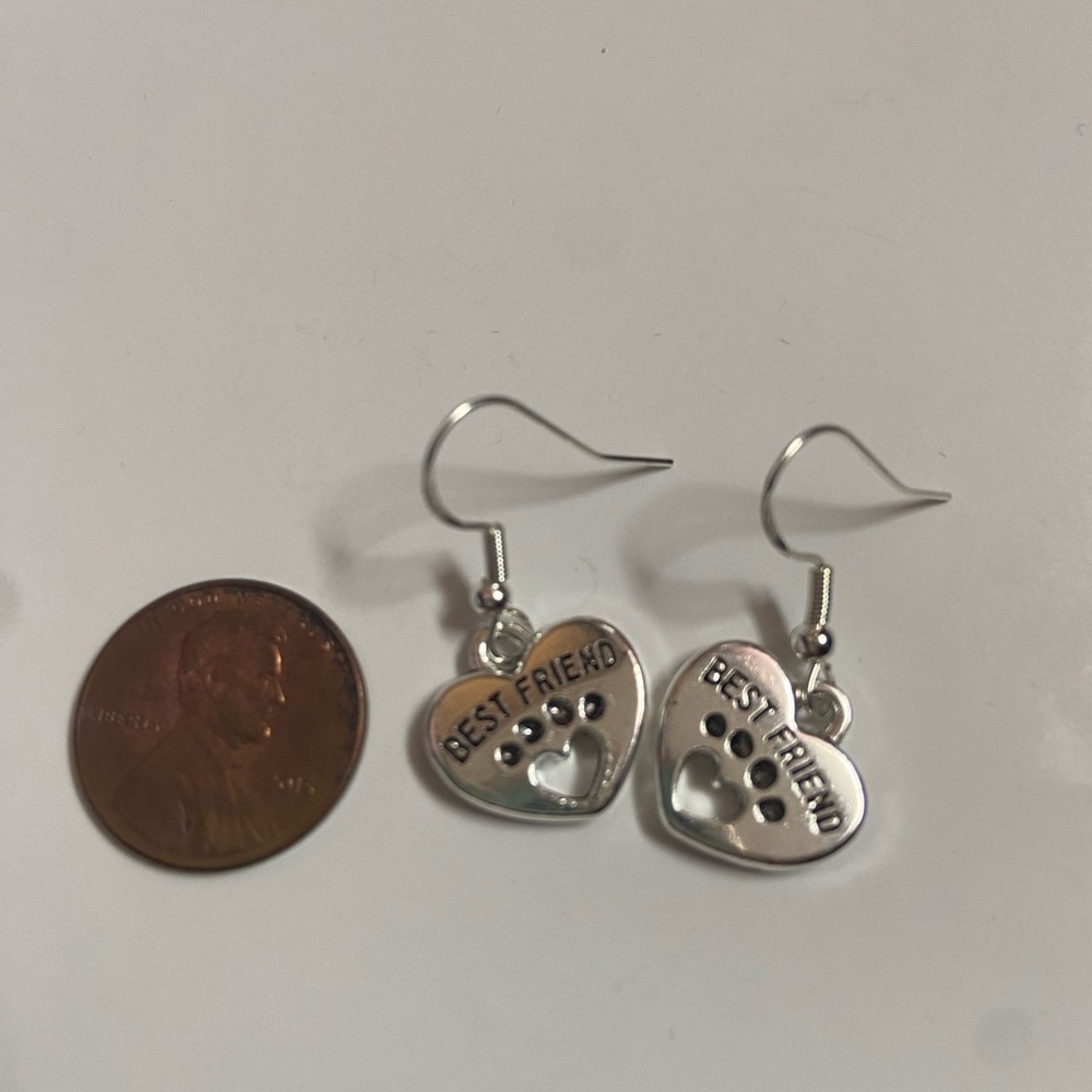New Handcrafted Paw print heart earrings with sterling silver ear wire.